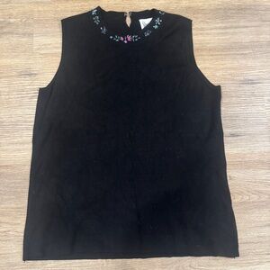 Sheri Martin Black Sleeveless Blouse with Floral Embroidery